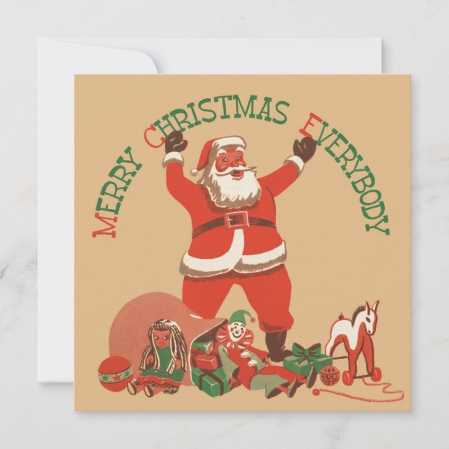 Merry Christmas Everybody! Vintage Santa Claus Holiday Card (Front)