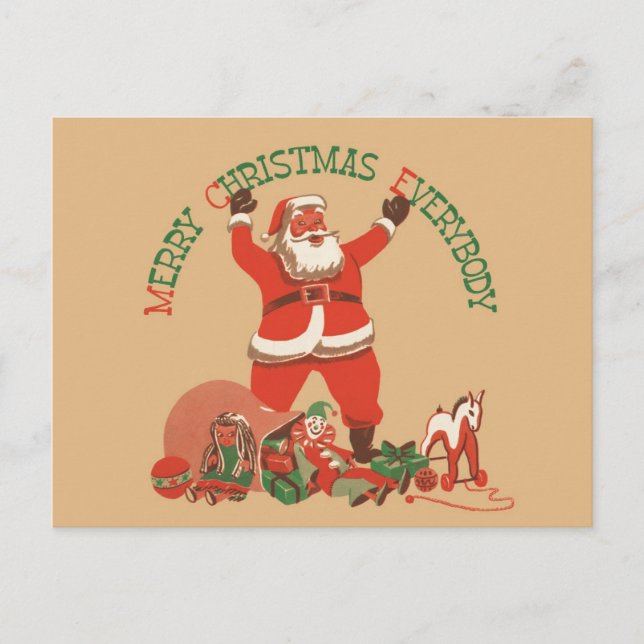 Merry Christmas Everybody! Vintage Santa Claus Holiday Postcard (Front)