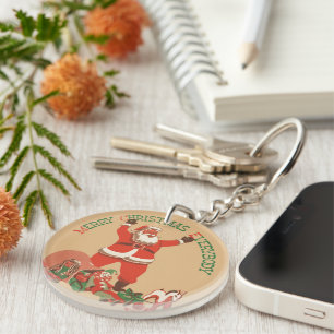 Merry Christmas Everybody! Vintage Santa Claus Key Ring