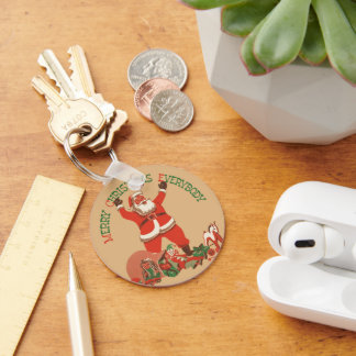 Merry Christmas Everybody! Vintage Santa Claus Key Ring