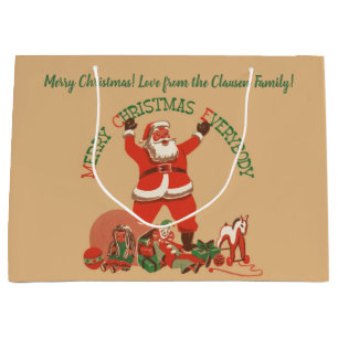 Merry Christmas Everybody! Vintage Santa Claus Large Gift Bag