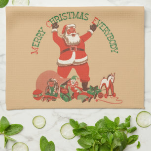 Merry Christmas Everybody! Vintage Santa Claus Tea Towel