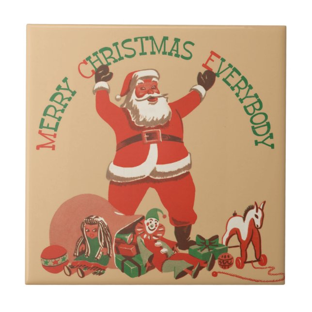 Merry Christmas Everybody! Vintage Santa Claus Tile (Front)