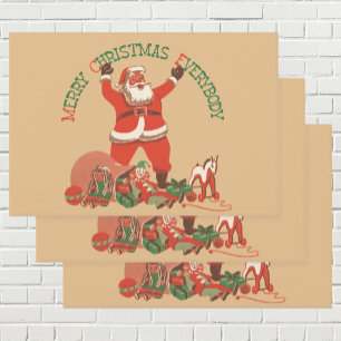 Merry Christmas Everybody! Vintage Santa Claus  Wrapping Paper Sheet