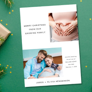 Merry Christmas Expecting Growing Family Photo Holiday Card