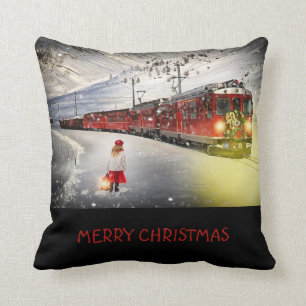 Merry Christmas Express Train Throw Pillow Cushion