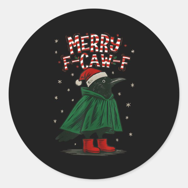 Merry Christmas F-caw-f Crow Santa Black Bird Xmas Classic Round Sticker (Front)