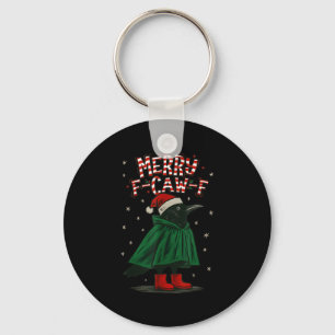 Merry Christmas F-caw-f Crow Santa Black Bird Xmas Key Ring