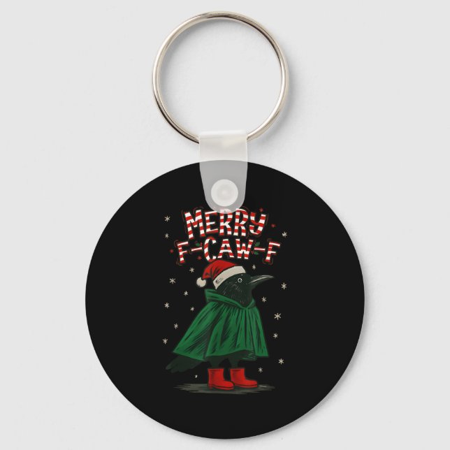 Merry Christmas F-caw-f Crow Santa Black Bird Xmas Key Ring (Front)