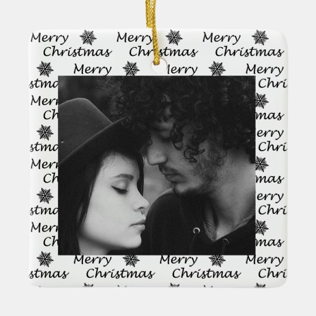 Merry Christmas Fa La La La Black Photo Ceramic Ornament (Front)