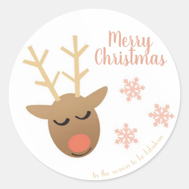 Merry Christmas Fabulous Reindeer Pink Gold Classic Round Sticker (Front)
