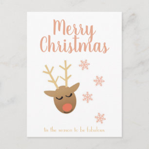 Merry Christmas Fabulous Reindeer Snowflakes Pink Postcard