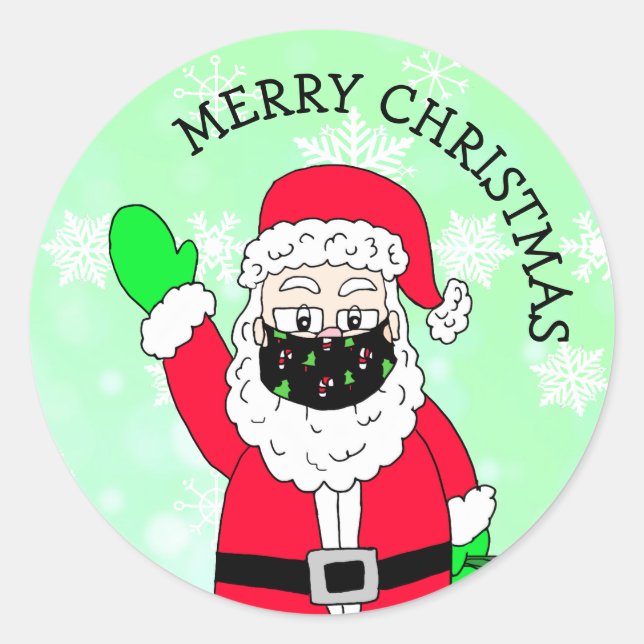 Merry Christmas Facemasked Santa Claus Classic Round Sticker (Front)