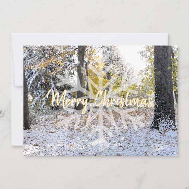 Merry Christmas Faded Snowflake on Snowy Day Holiday Card (Front)