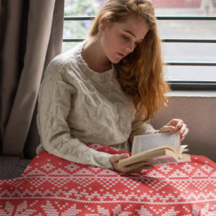 Merry Christmas Fair Isle Red & White Throw Blanket