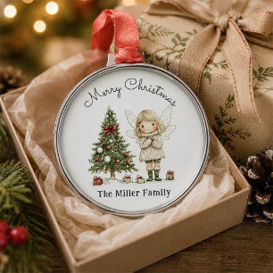Merry Christmas Fairy and Tree Personalised Gift Metal Tree Decoration