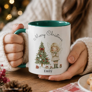 Merry Christmas Fairy and Tree Personalised Gift Mug
