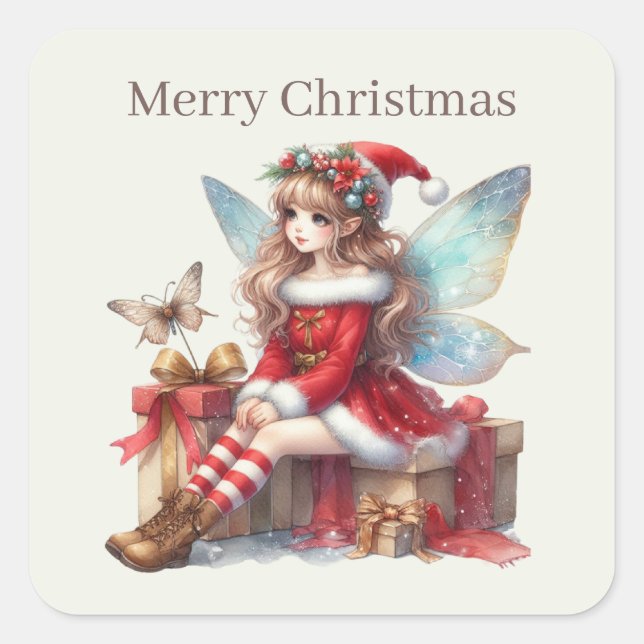 Merry Christmas fairy Holiday Square Sticker (Front)