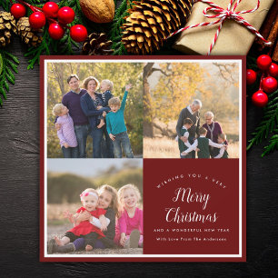 Merry Christmas Family 3 Photo Collage Festive Holiday Card