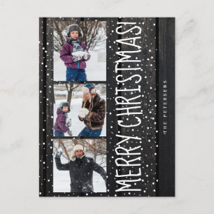 Merry Christmas family 3 photo collage rustic Holiday Postcard