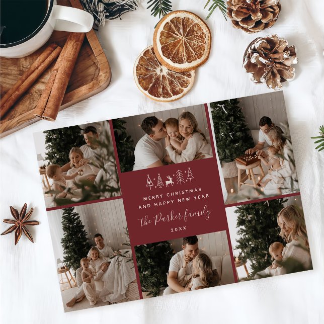 Merry Christmas Family 6 Photo Collage Holiday Card (Creator Uploaded)