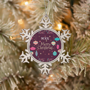 Merry Christmas Family and First Snowflake Pewter Christmas Ornament