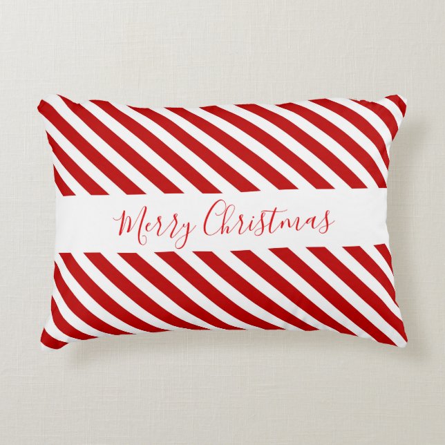 Merry Christmas Family Candy Cane Stripes Decorative Cushion (Front)