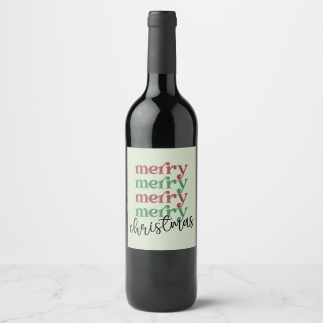 Merry Christmas Family Christmas Celebration Gifts Wine Label (Front)