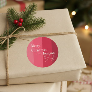 Merry Christmas Family Christmas Red Stripe Classic Round Sticker