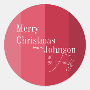 Merry Christmas Family Christmas Red Stripe Classic Round Sticker