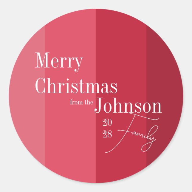 Merry Christmas Family Christmas Red Stripe Classic Round Sticker (Front)