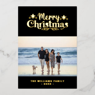 Merry Christmas Family Custom Photo Simple Modern Foil Holiday Card
