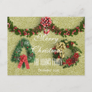 Merry Christmas Family December 2016 Wreath Gold Holiday Postcard
