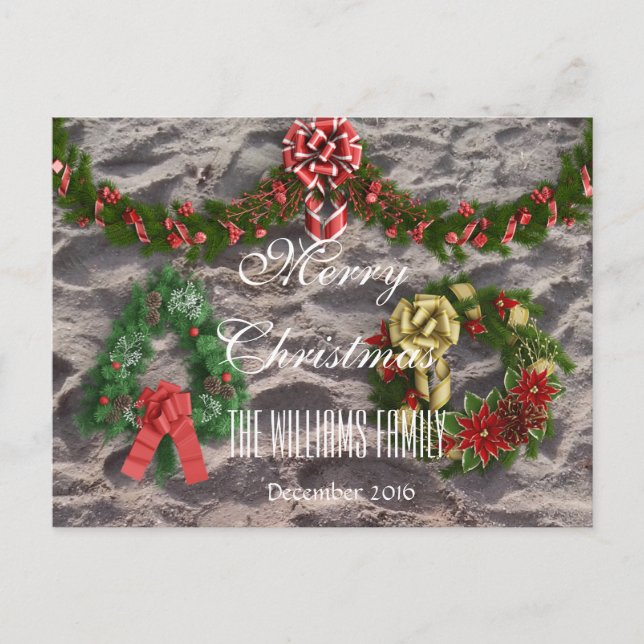 Merry Christmas Family December 2016 Wreath Sand Holiday Postcard (Front)