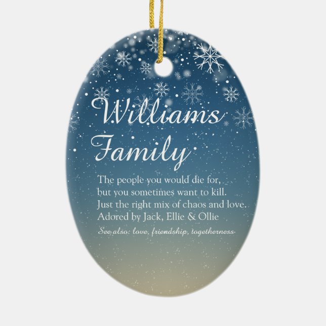 Merry Christmas Family Definition Holiday Ceramic Tree Decoration (Back)