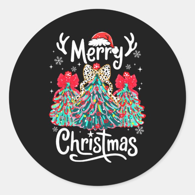 Merry Christmas Family Funny Christmas Tree Women  Classic Round Sticker (Front)
