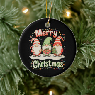Merry Christmas Family Gnome Xmas Lights Holiday Ceramic Tree Decoration