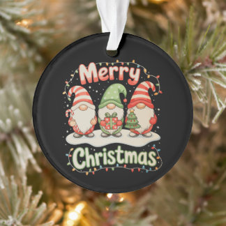 Merry Christmas Family Gnome Xmas Lights Holiday Ornament