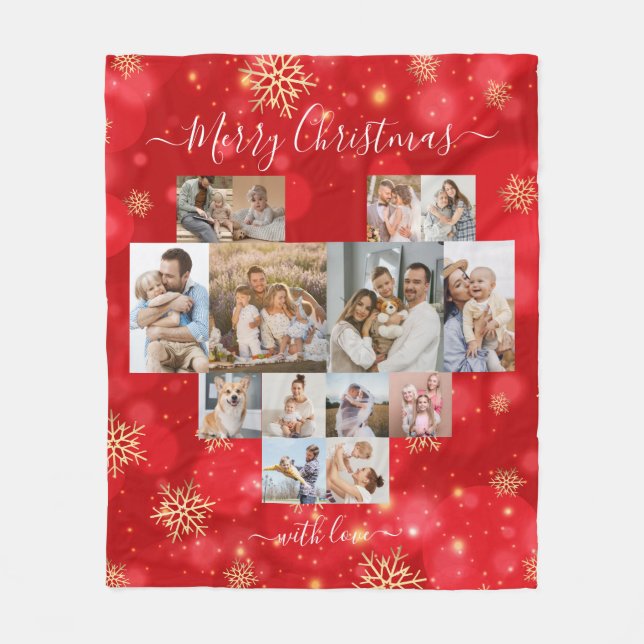 Merry Christmas Family Heart Modern Photo Collage Fleece Blanket (Front)