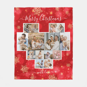 Merry Christmas Family Heart Modern Photo Collage  Fleece Blanket
