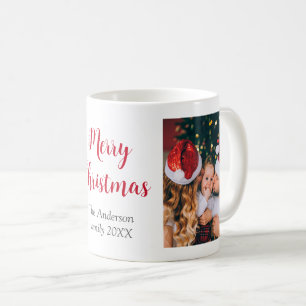 Merry Christmas family holiday photo red text  Coffee Mug