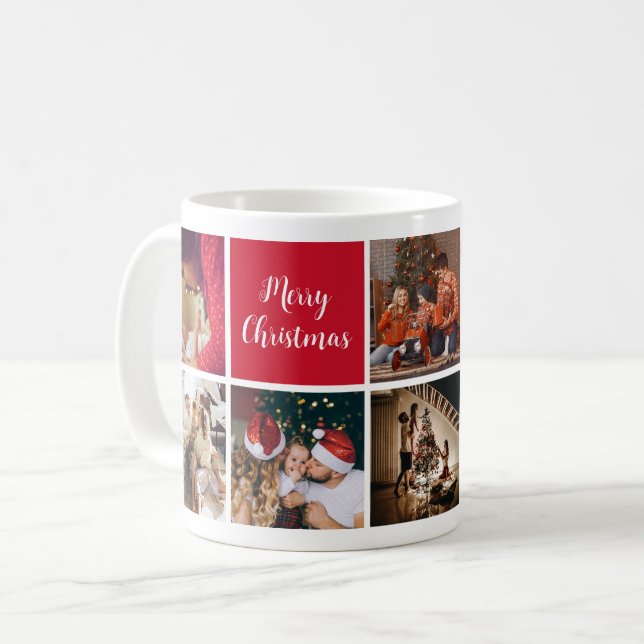 Merry Christmas family holiday photo white text Coffee Mug (Front Left)