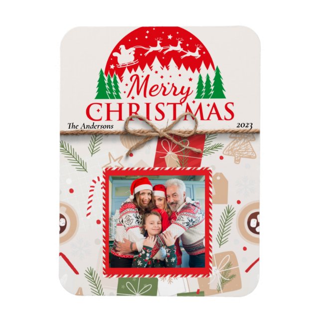 Merry Christmas Family Magnet Photo Card (Vertical)