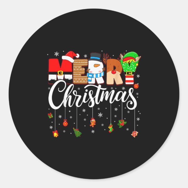 Merry Christmas Family Matching Pajamas Xmas Men W Classic Round Sticker (Front)