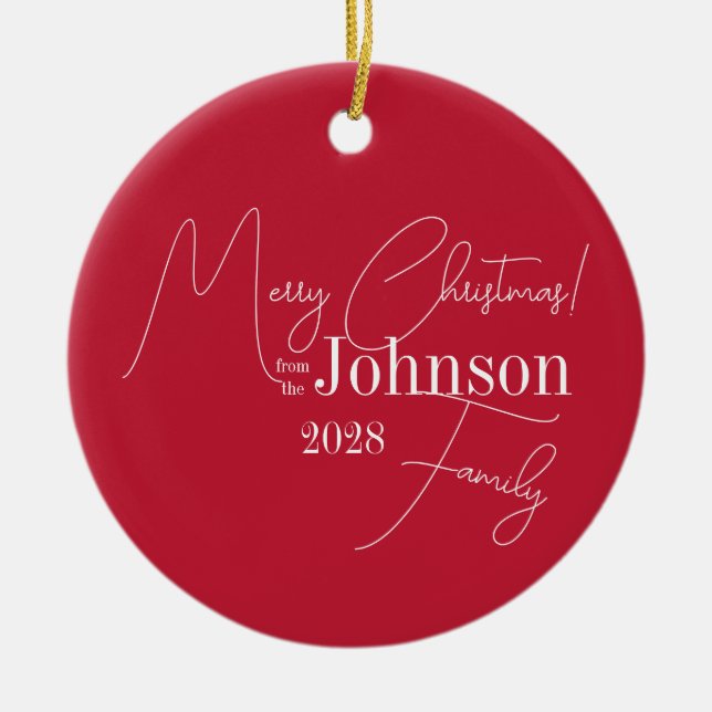 Merry Christmas Family Modern Red Ceramic Tree Decoration (Front)