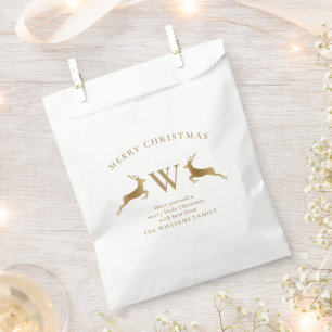 Merry Christmas Family Monogram Gold Deer  Favour Bags