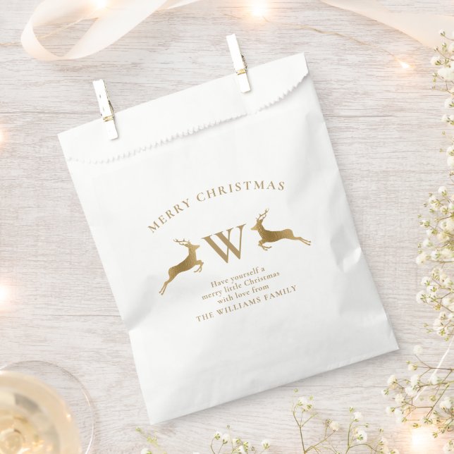 Merry Christmas Family Monogram Gold Deer  Favour Bags (Clipped)