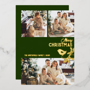 Merry Christmas Family Multi-Photo Gold Foil Holiday Card