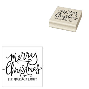 Merry Christmas Family Name Card and Stationary Rubber Stamp