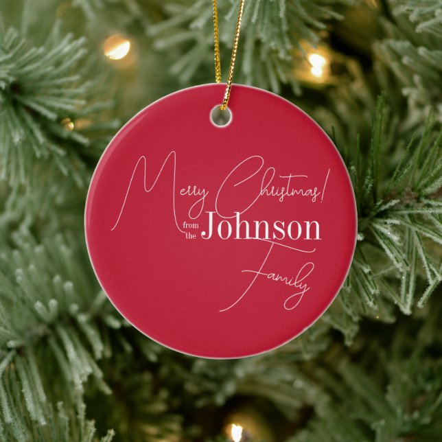 Merry Christmas Family Name Red Ceramic Tree Decoration (Tree)